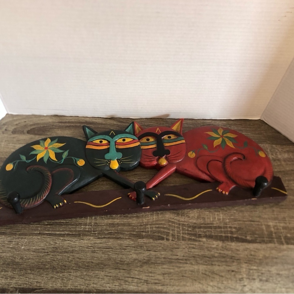 Indonesian Folk Art Cat Wall Hooks